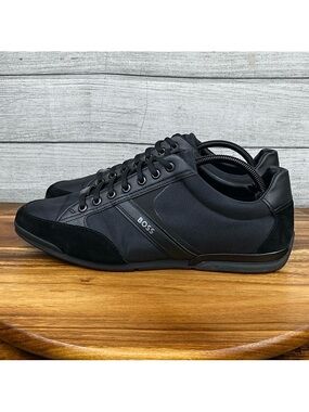 Hugo Boss Mixed Material Trainers Suede Faux Leather Black Shoe Men’s Size 11